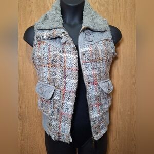 BKE Gray Tweed Vest with Button Accents